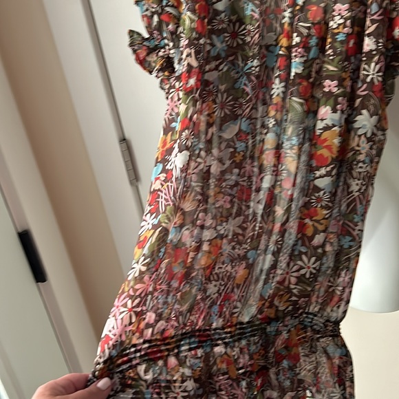 American Rag chiffon floral long tunic ruffled top has a separate long tie - L - Picture 12 of 14